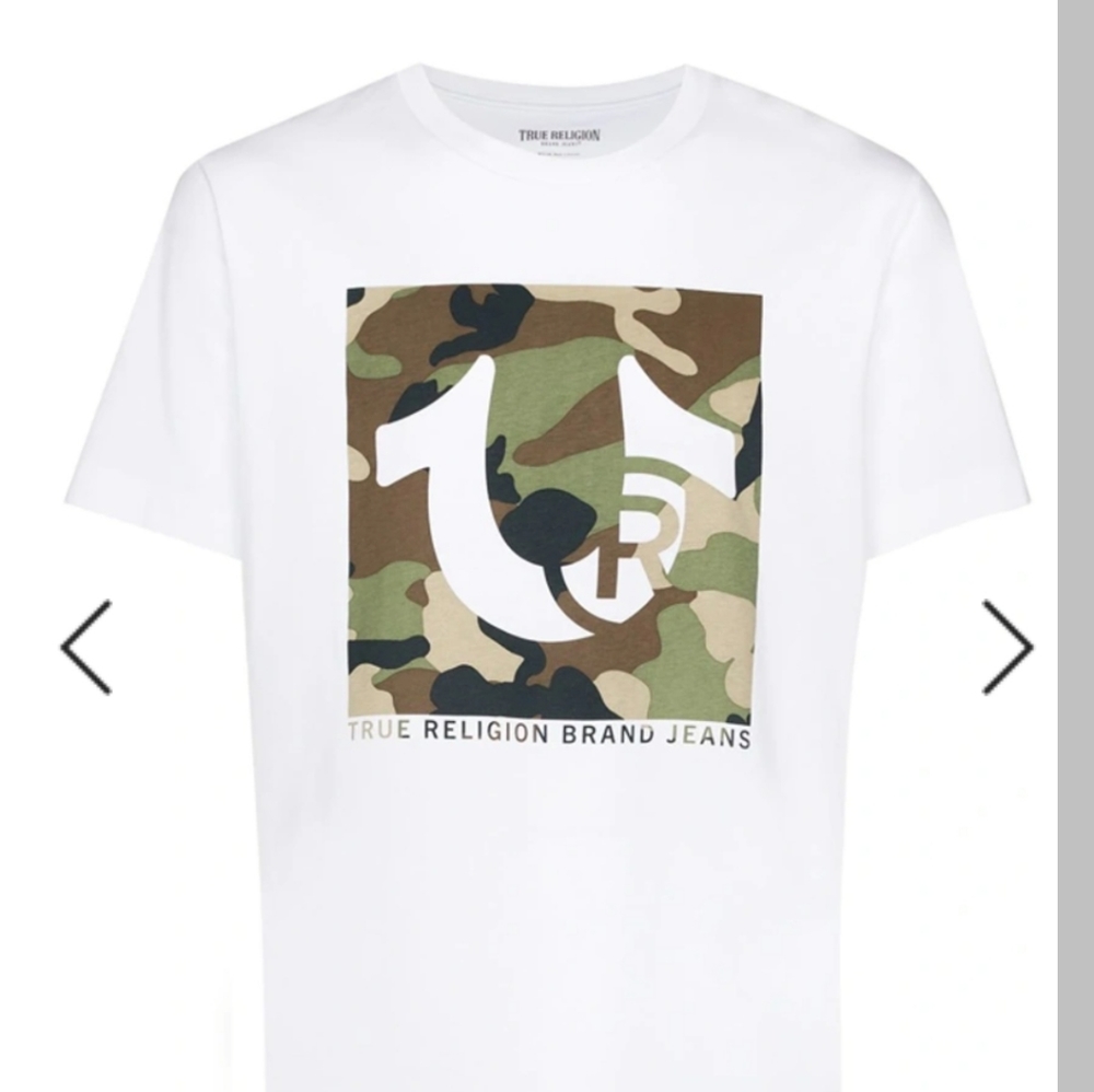 🔥True Religion box trademark crew T-shirt optic white; Camo